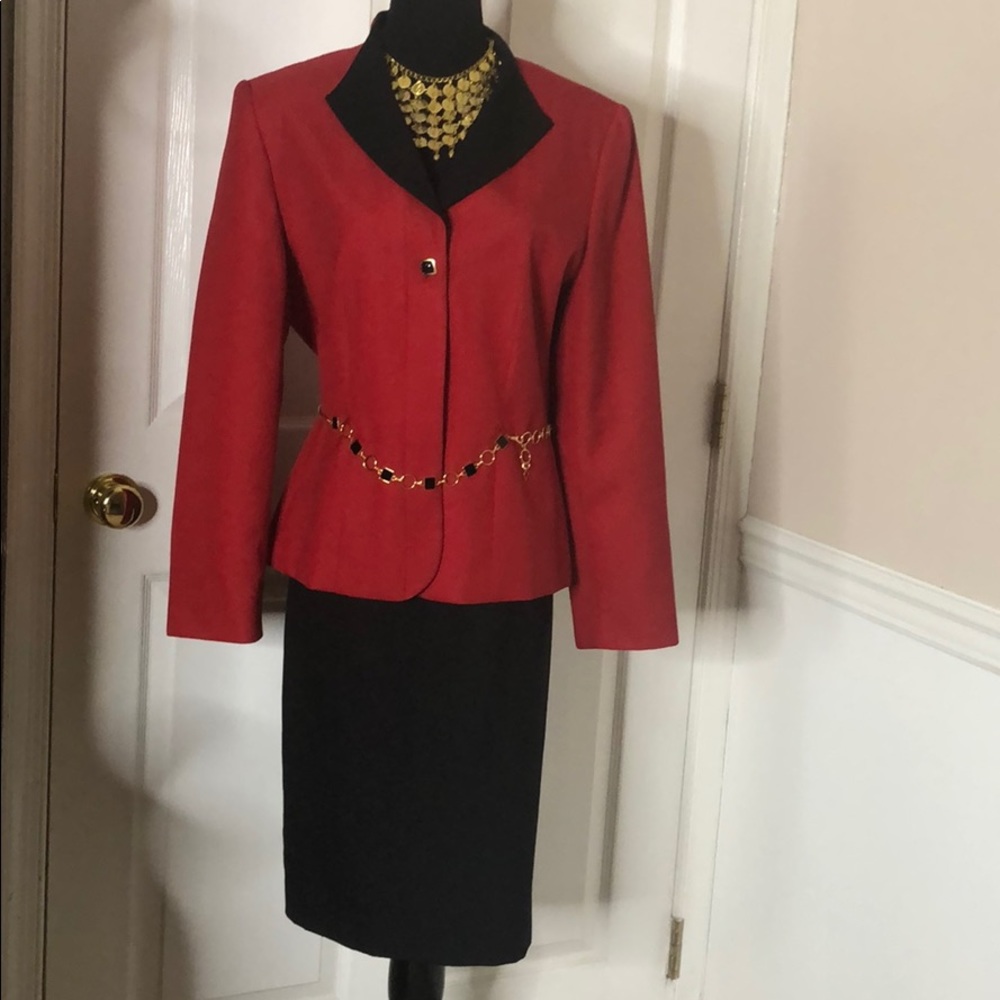 3-pc Red/Black MORGAN MILLER Skirt Suit, size 10